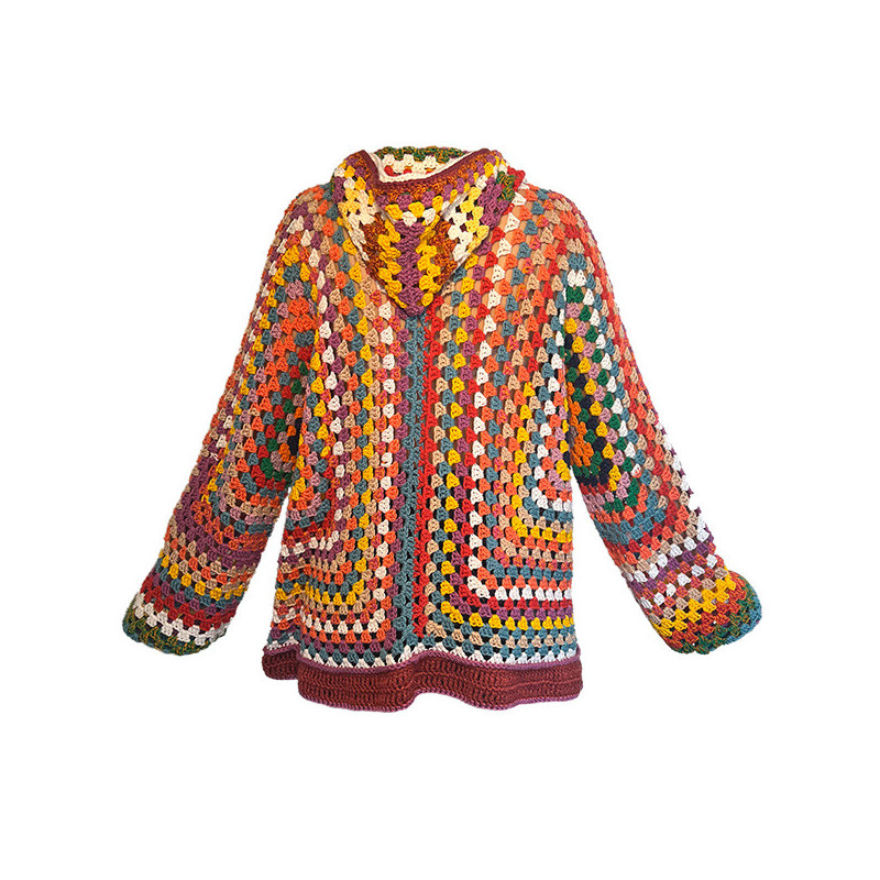 Suéter de Crochê Multicolorido com Capuz  - Férias